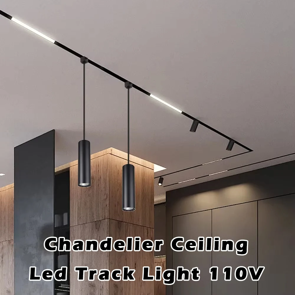 Chandelier Ceiling Led Track Light 110V Track Lamp Lighting Set Rails Spot Clothing Shop Living Room Store Home GU10 Bulb