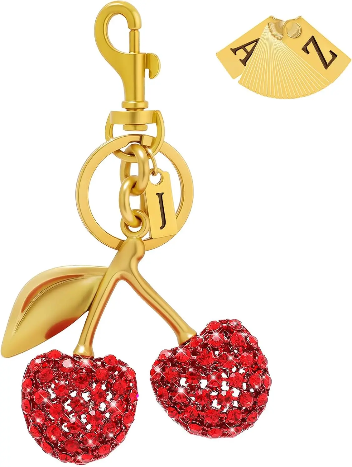 

Initial Rhinestone Cherry Purse Charm Cute Alphabet Gold Bag Accessory for Women