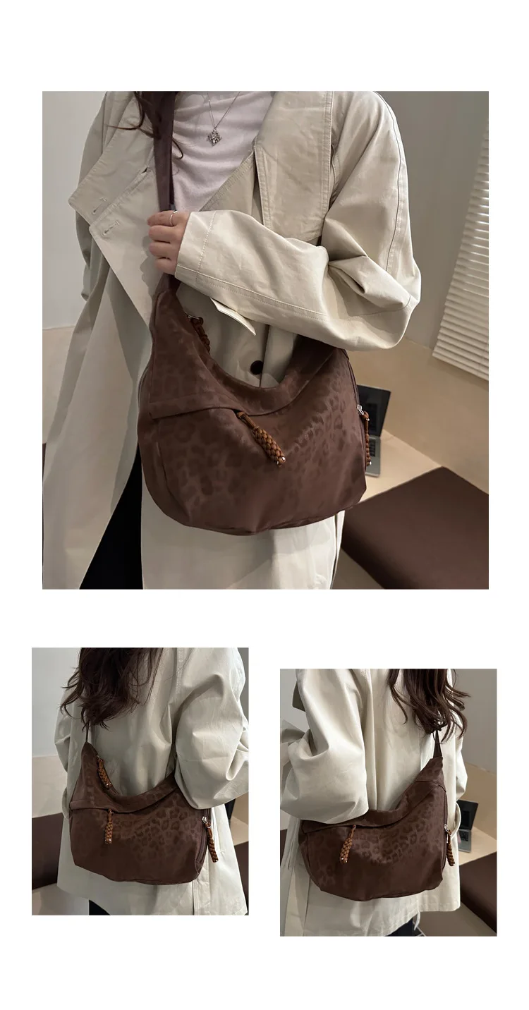 Modische Damen-Umhängetasche mit Leopardenmuster, große Kapazität, Hobo-Umhängetasche für den täglichen Pendelverkehr, lässiges Outfit, Achseltasche – Detail 23