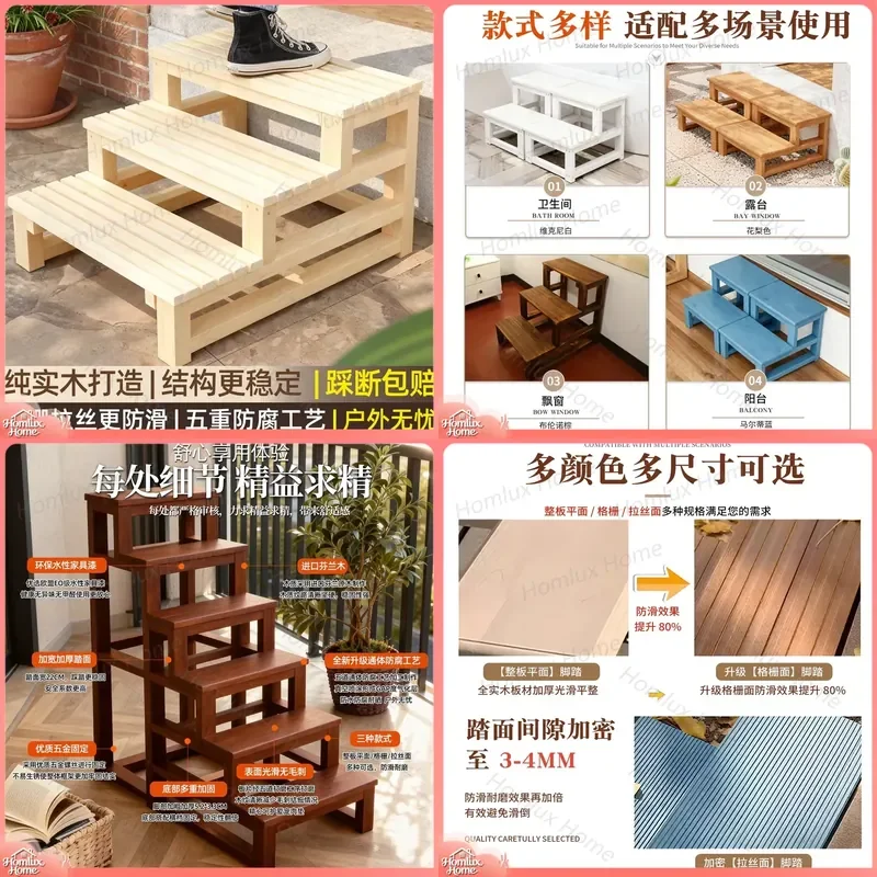 Wooden 3 Step Ladder Step Stool for Indoor Outdoor Use Waterproof Footrest Folding Stepladder for Home Garage Kitchen