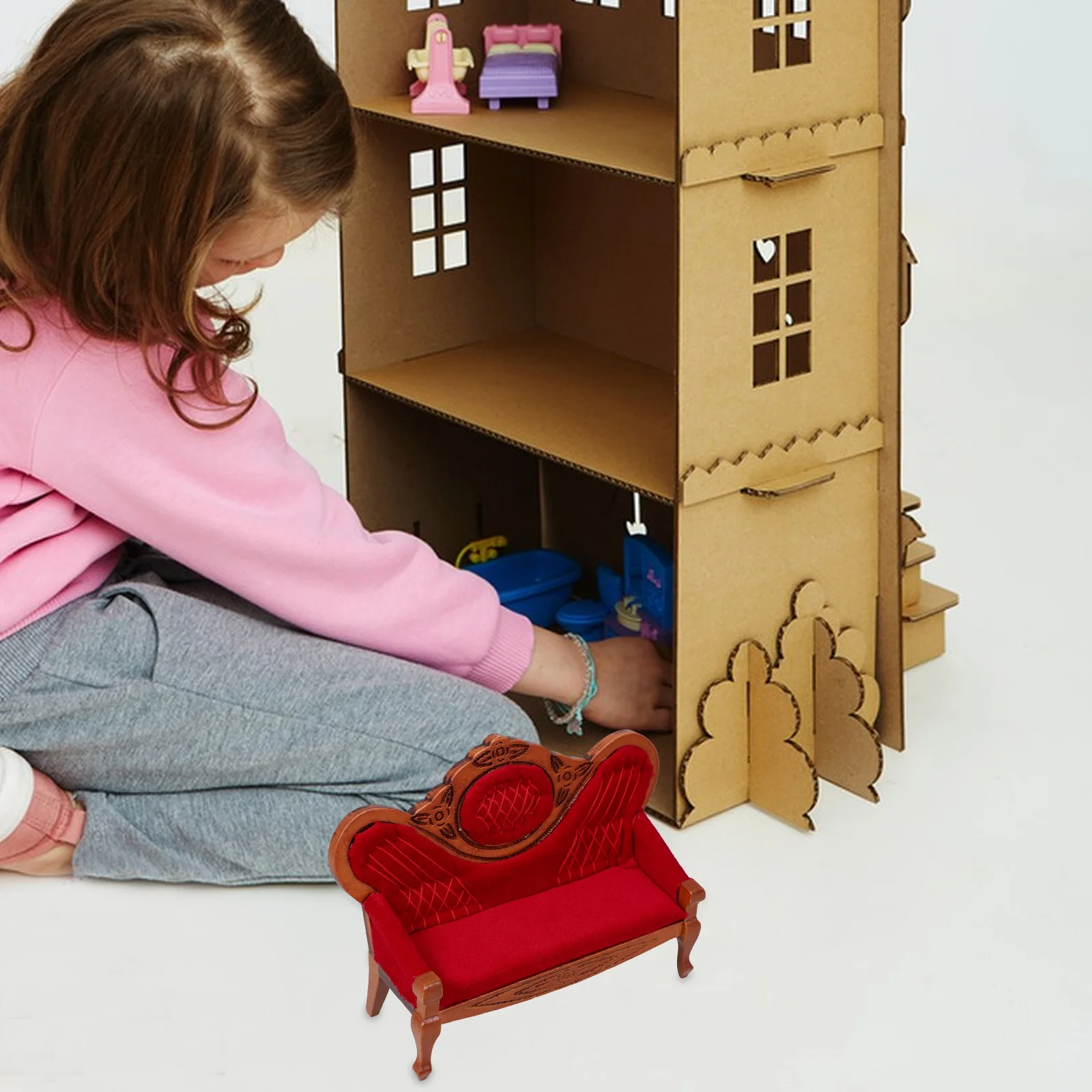 Meubilair Poppenhuisbank Kind Minibank voor kinderen Ornament Berkenminiatuurmodel