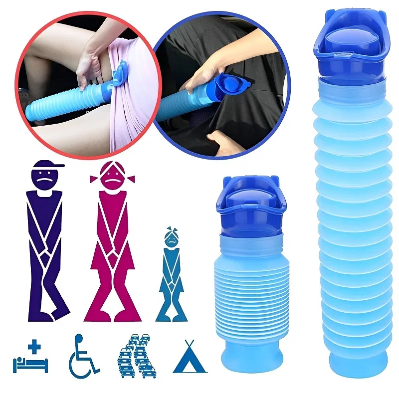 Portable Standing Pee Bottle 750ML Shrinkable Adult Urinal Car Travel Outdoor Camping Women Kid Pee Bottle Auto Accessories