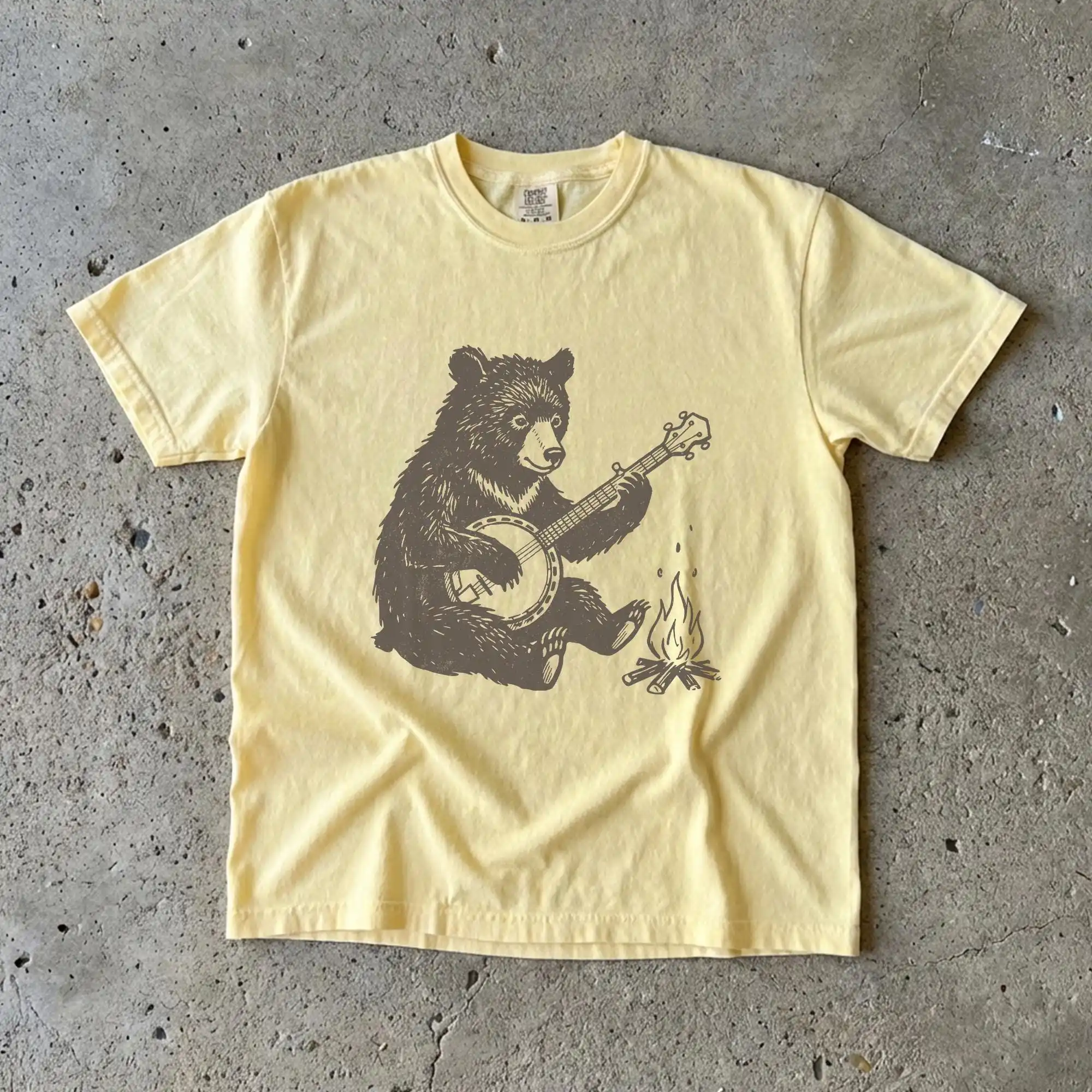 Banjo Bear Comfort Colors Tee: Campfire Bear Shirt