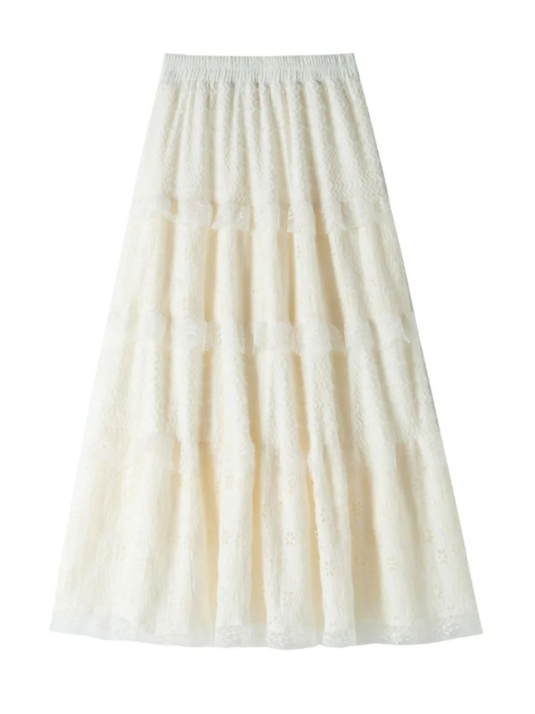 Baletowa Spódnica z Koronką i Wycięciami, Damska, Jesienno-Zimowa, Nowa, W Stylu Fairy, Spódnica T, Spódnica z Wysokim Stanem, Spódnica w Kształcie Litery A, Spódnica Tortowa