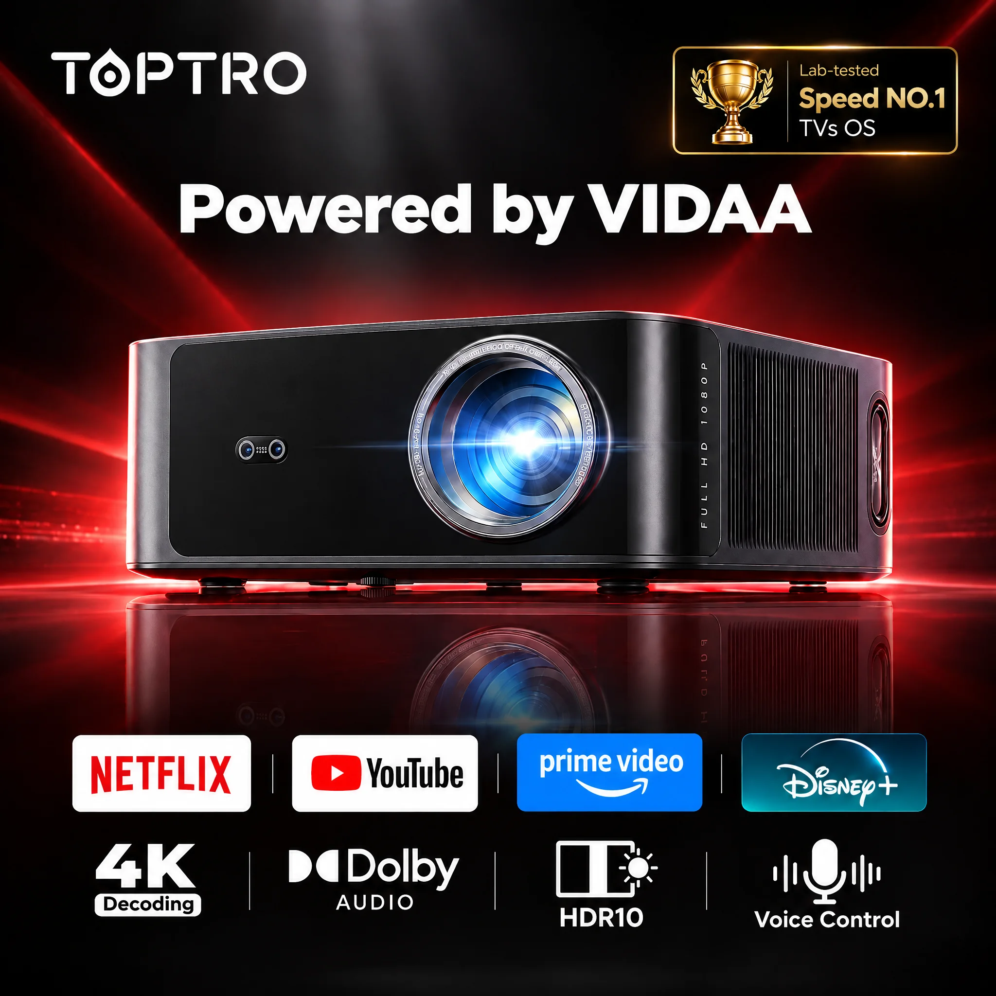 Netflix Home Cinema - Proyektor Toptro 2000ANSI 4K Netflix Ultra