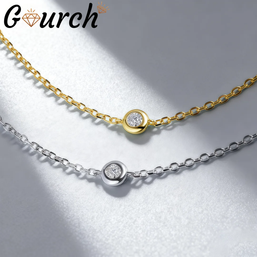 

Gourch D Color VVS1 0.1ct Moissanite Pendant Necklace S925 Sterling Silver for Women Long Chain Luxury Wedding Gift Fine Jewelry