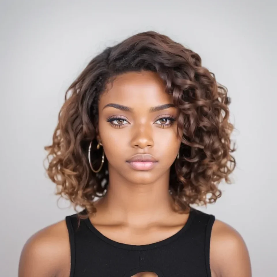 

Short Brown Body Wave Bob Wig 13x6x1 T Lace Front Highlight Human Hair Wigs Brazilian Water Wave Lace Human Hair Wig For Women