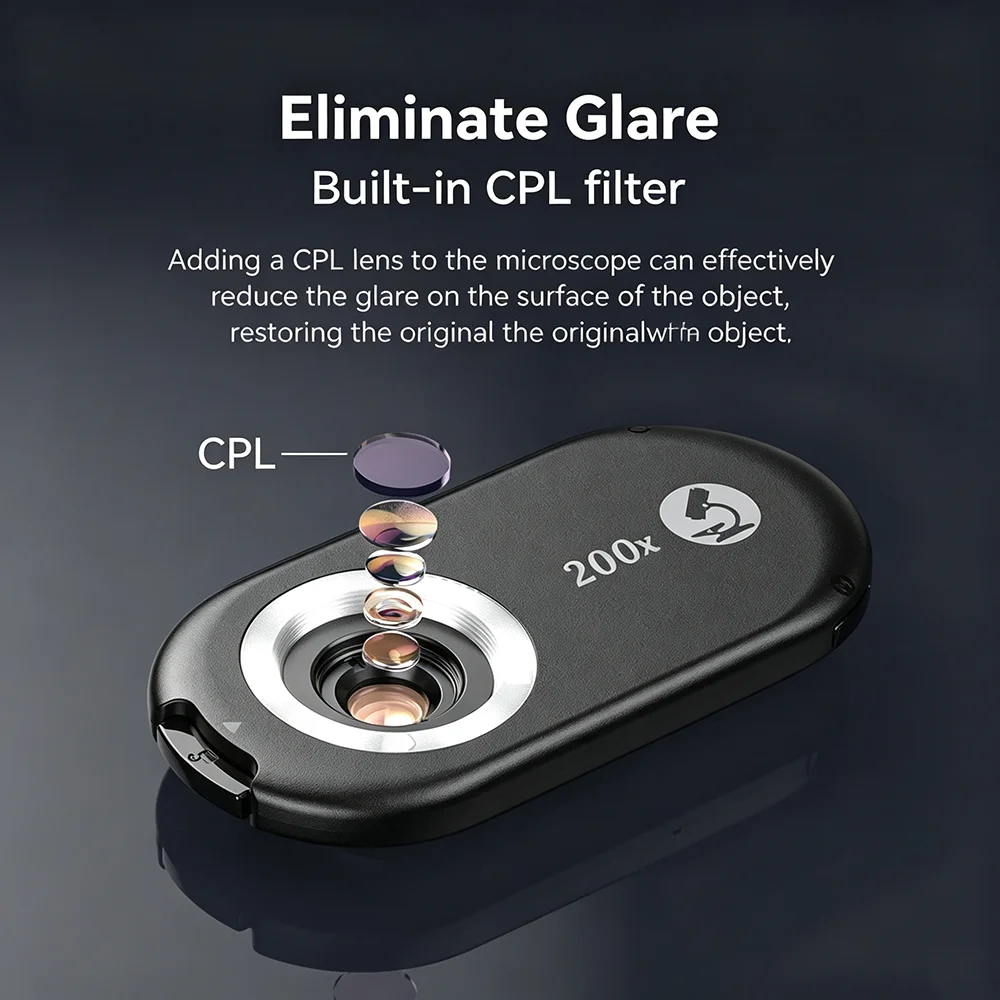 APEXEL 3-in-1 Phone Magnifier 100X/150X/200X USB Microscope for Micro World, No APP Needed, LED Light, CPL Filter