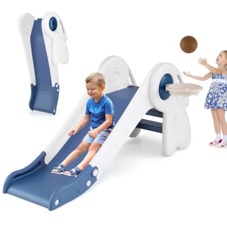 

Детская горка 3-в-1: отдельностоящая, складная, для малышей, с баскетбольным кольцом и мячом, нескользящими ступеньками, для игр в помещении