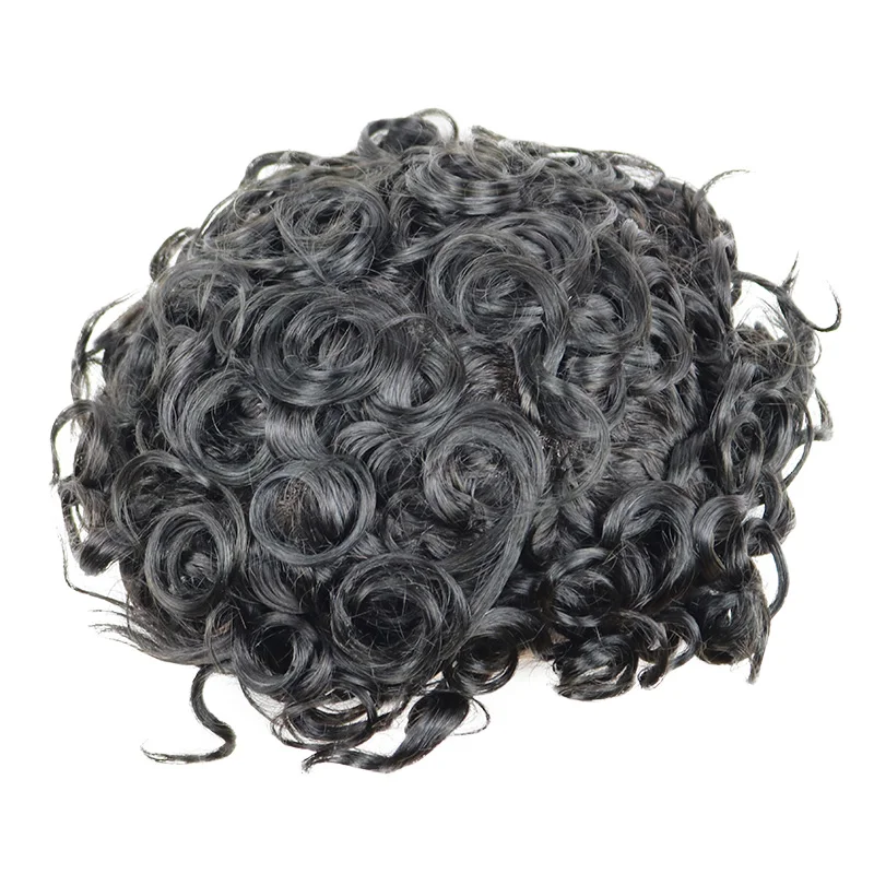 28mm Curly Men's 565# 1B80 Gray Brown Black Human Hair Durable Bond Mono Base Male Toupee Natural Hairline Capillary