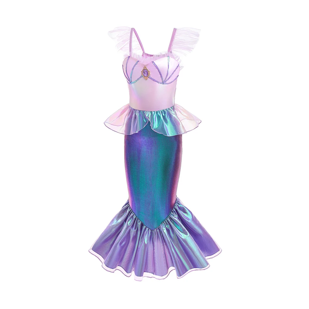 Nieuwe Kleine Zeemeermin Ariel Prinses Jurk Voor Meisjes Korte Mouw Tule Cosplay Kostuum Kinderen Carnaval Verjaardagsfeestje Kleding