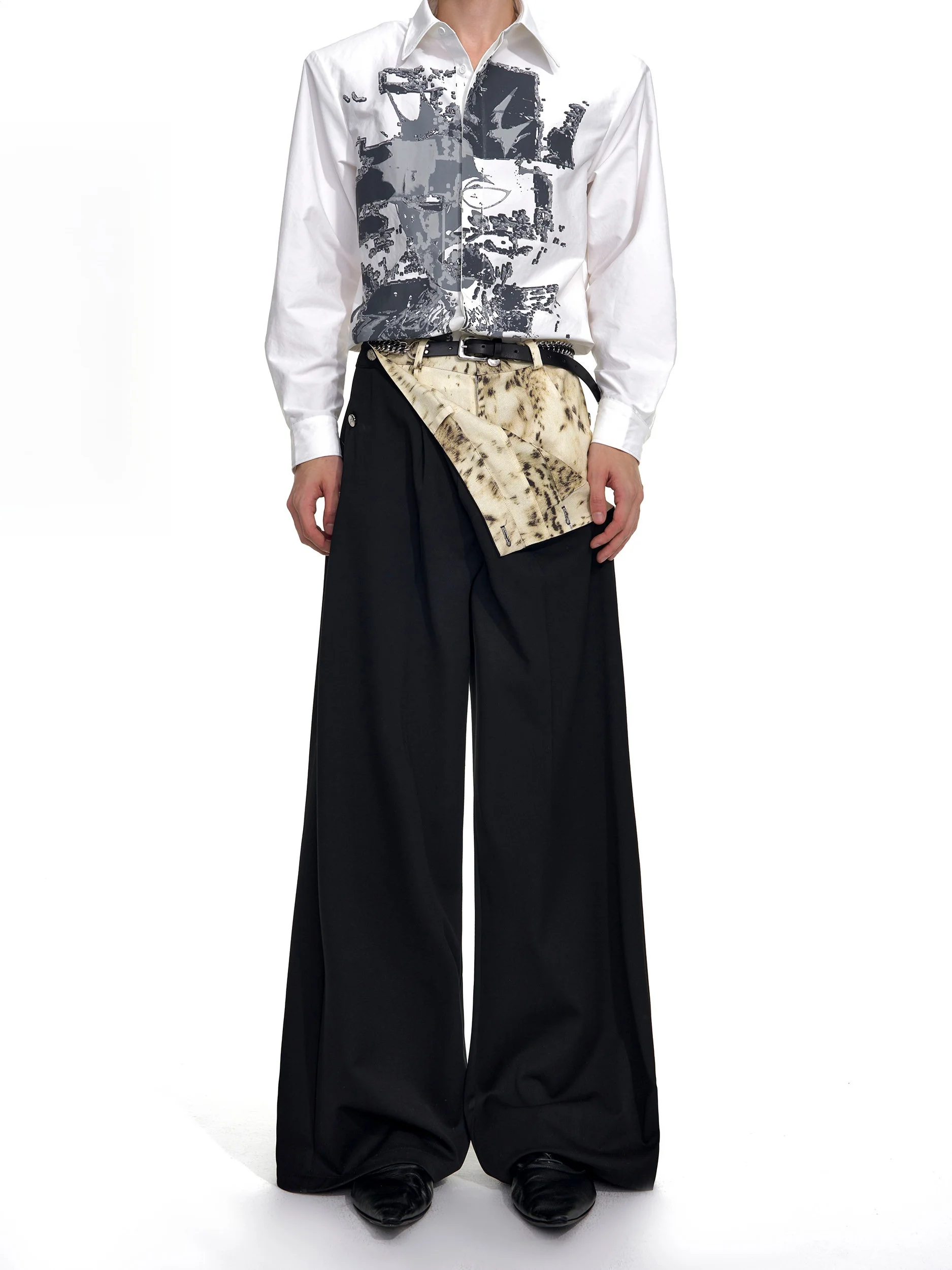 

Original STARTEXCEEDEND Men's Casual Wide Leg Pants Autumn High-End Feeling Patchwork Leopard Print Long Trousers