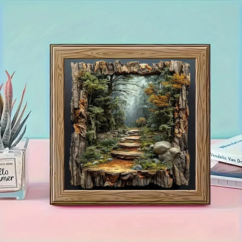 5D DIY Diamond Painting Kit Forest Trail Tree Landscape Picture Full Round Drill Acrylic Home Wall Decor, Gift for Adults or Kid