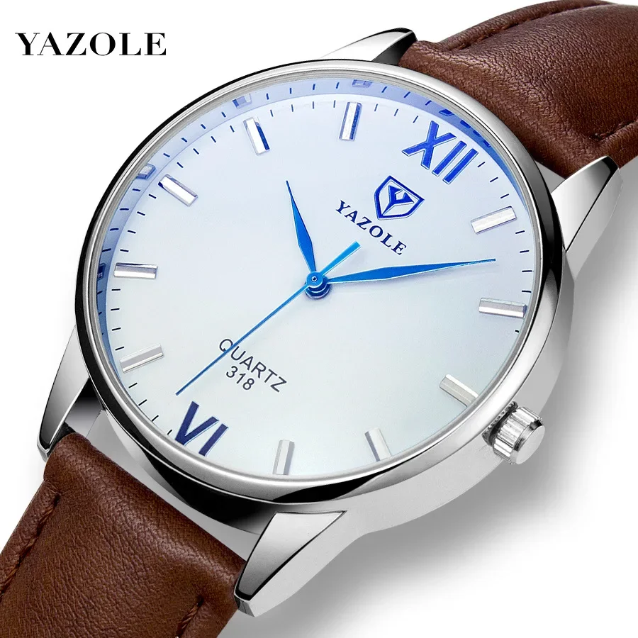 YAZOLE Luxury Brand Men\'s Watches Men Leather Band Quartz Sport Wrist Watch for Men Business Clock reloj hombre erkek kol saati