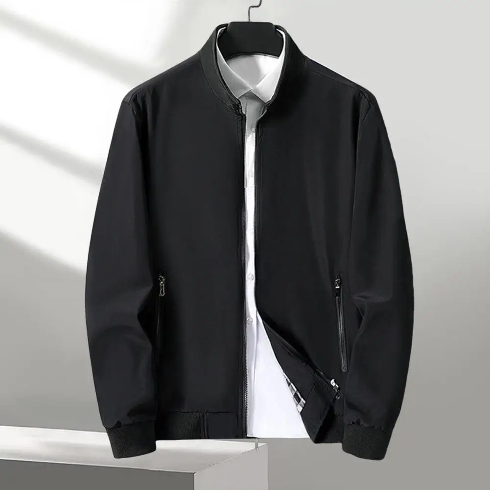 

Men Hip-hop Jacket Stand-up Collar Jacket Hip-hop Style Men's Jacket with Stand-up Collar Zipper Placket Side for Business