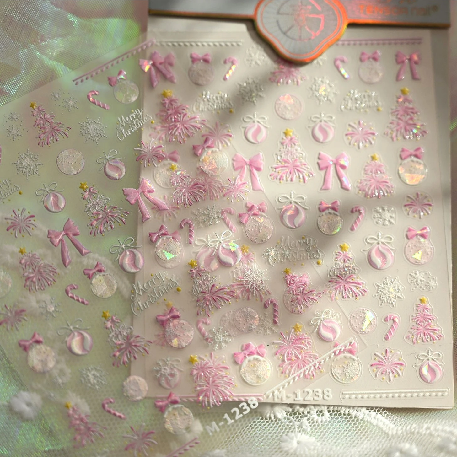 Błyszcząca Choinka Kryształowa Kula Zimowy Płatek Śniegu Fajerwerk Laska Cukrowa Bałwanek Kokarda Prezent Zamek Kwiat Naklejka Ozdoba do Paznokci