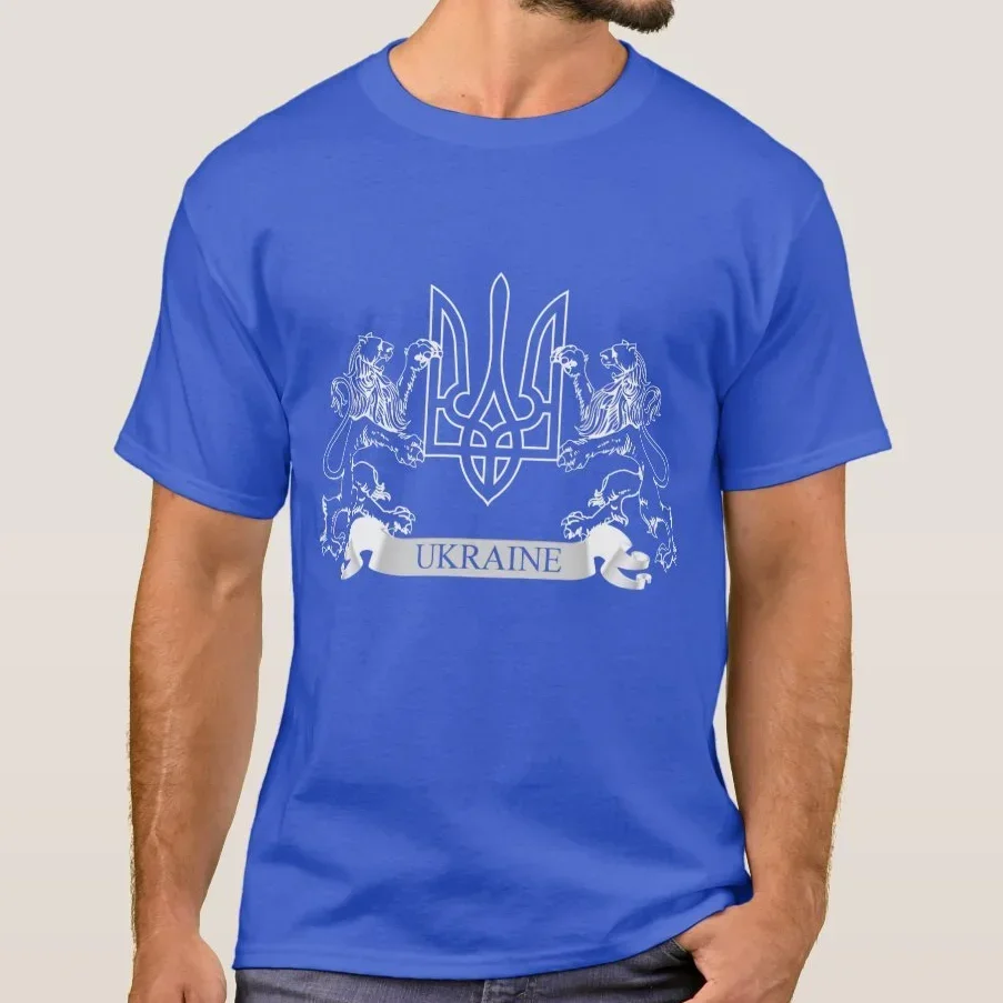 Ukrainian Trident Coat of Arms Printed T-Shirt 100% Cotton O-Neck Short Sleeve Summer Casual Mens T-shirt Streetwear