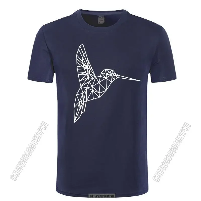 Hummingbird Geometric Art Originality Tshirt Harajuku Animal Bird Line T-Shirt August Top Pure Cotton Tees Shirts