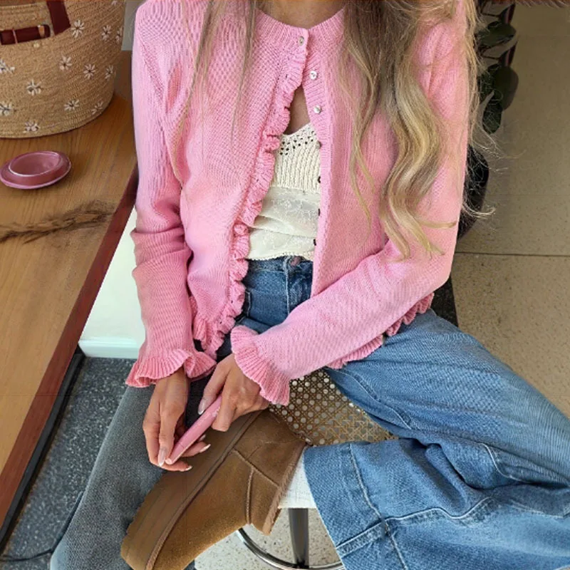 

2025 Autumn and Winter Knitwear Women's Cardigan Solid Color Loose Temperament Long Sleeved Sweater Knitted Jacket
