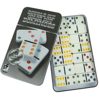 JOYSTAR 28X Color Dot Double Six Dominoes Table Game Set in Tin Box for Family & Party Entertainment