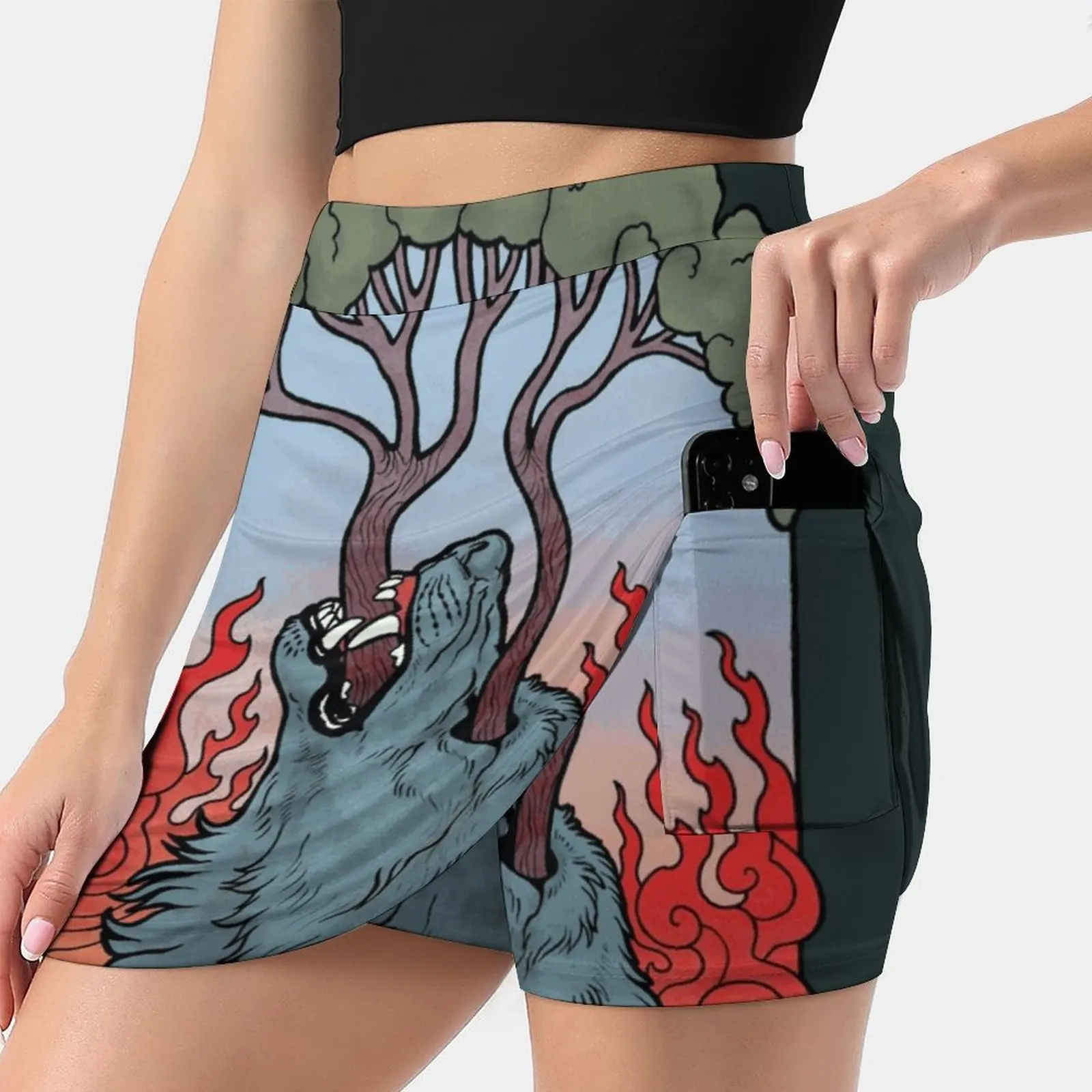 Yggdrasil Women Mini Skirt Two Layers With Pocket Skirts Sport Fitness Running Skorts Yggdrasil Tree Of Life Viking Pagan Wolf