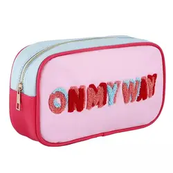 Fashion Makeup Bag Waterproof Wash Travel Bag PU Leather Pouch Wifey Embroidery Cosmetic Bag