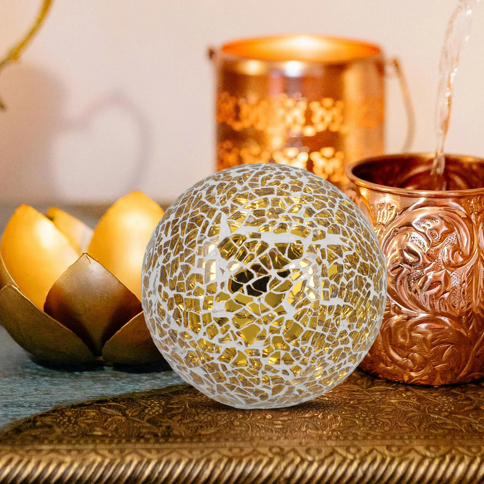 

Decorative Ball Mosaic Crafts Golden Desktop Ornament Home Party 6 Colors Glass Spheres Beautiful Wedding Birthday DIY