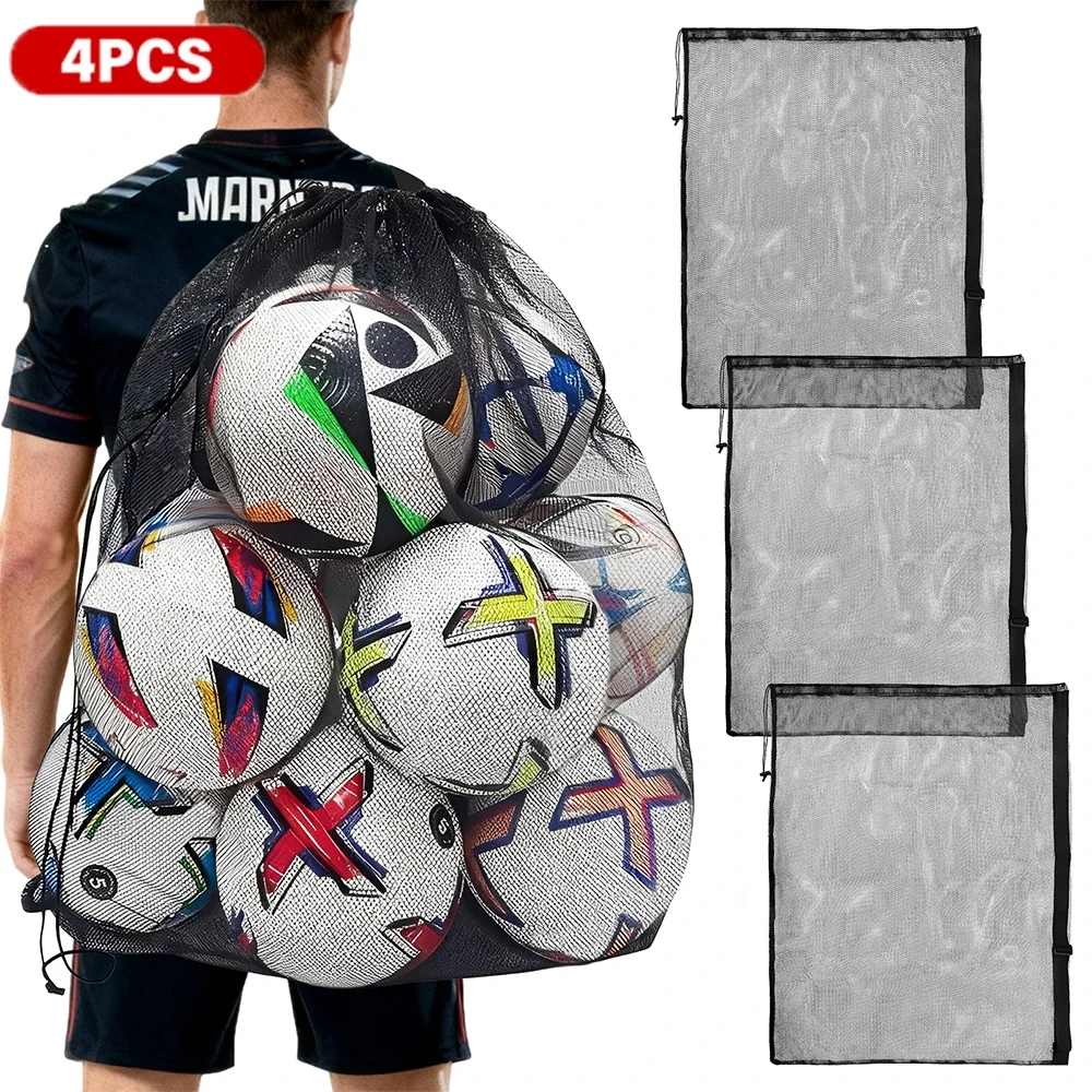 

4Pcs Mesh Soccer Ball Bag Extra Large Sport Team Ball Bag with Adjustable Shoulder Strap Volleyball Basketball Storage Mesh Bag