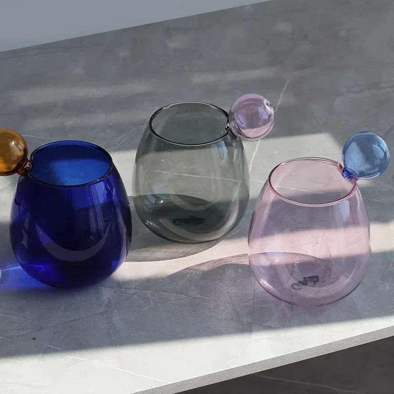Heat-Resistant Big Belly Ball Glass Cup 400ml Creative Cute Contrasting Color Water Coffee Juice Milk Smoothie Wine Gift