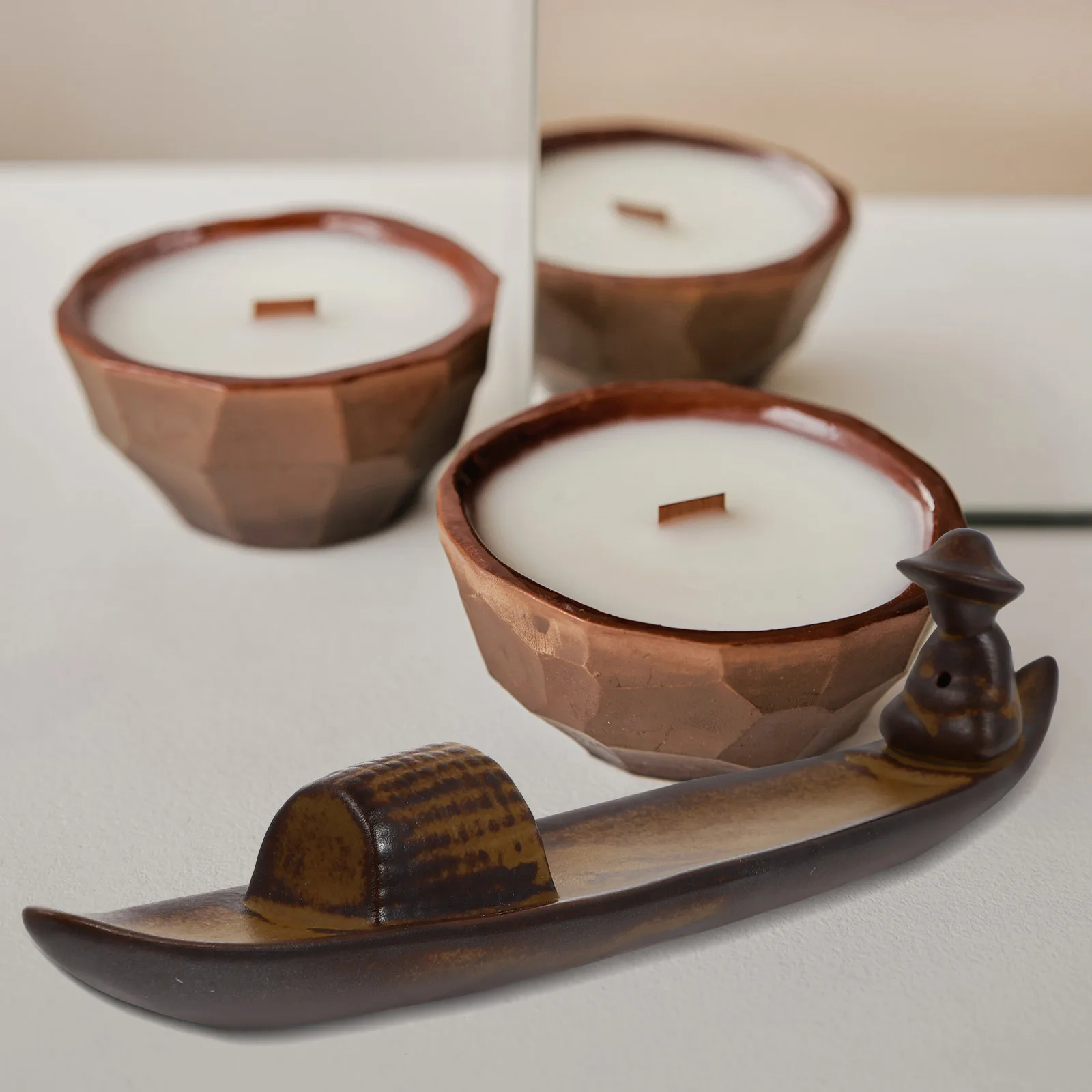 

1Pcs Light Brown Ceramic Incense Stick Holder Classic Fisherman Design Upgraded Ash Catcher for Home Office Yoga Room Decor