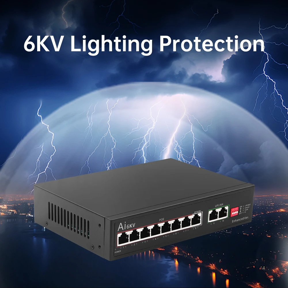 Switch Ethernet Gigabit FENVI 10 porte 1000M 8*1000M Porte PoE + 2*1000M Porte uplink IEEE 802.3AT/AF/BT per router Wifi