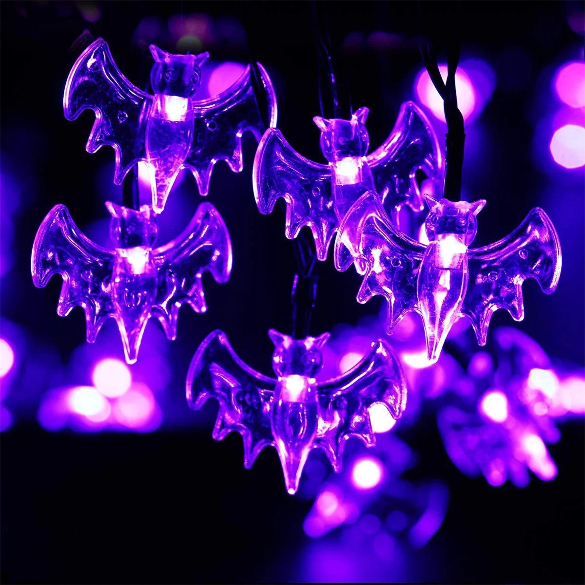 Solar Bat Light String Halloween Party Courtyard Decoration Scene Arrangement Purple Bat LED Light Atmosphere Full