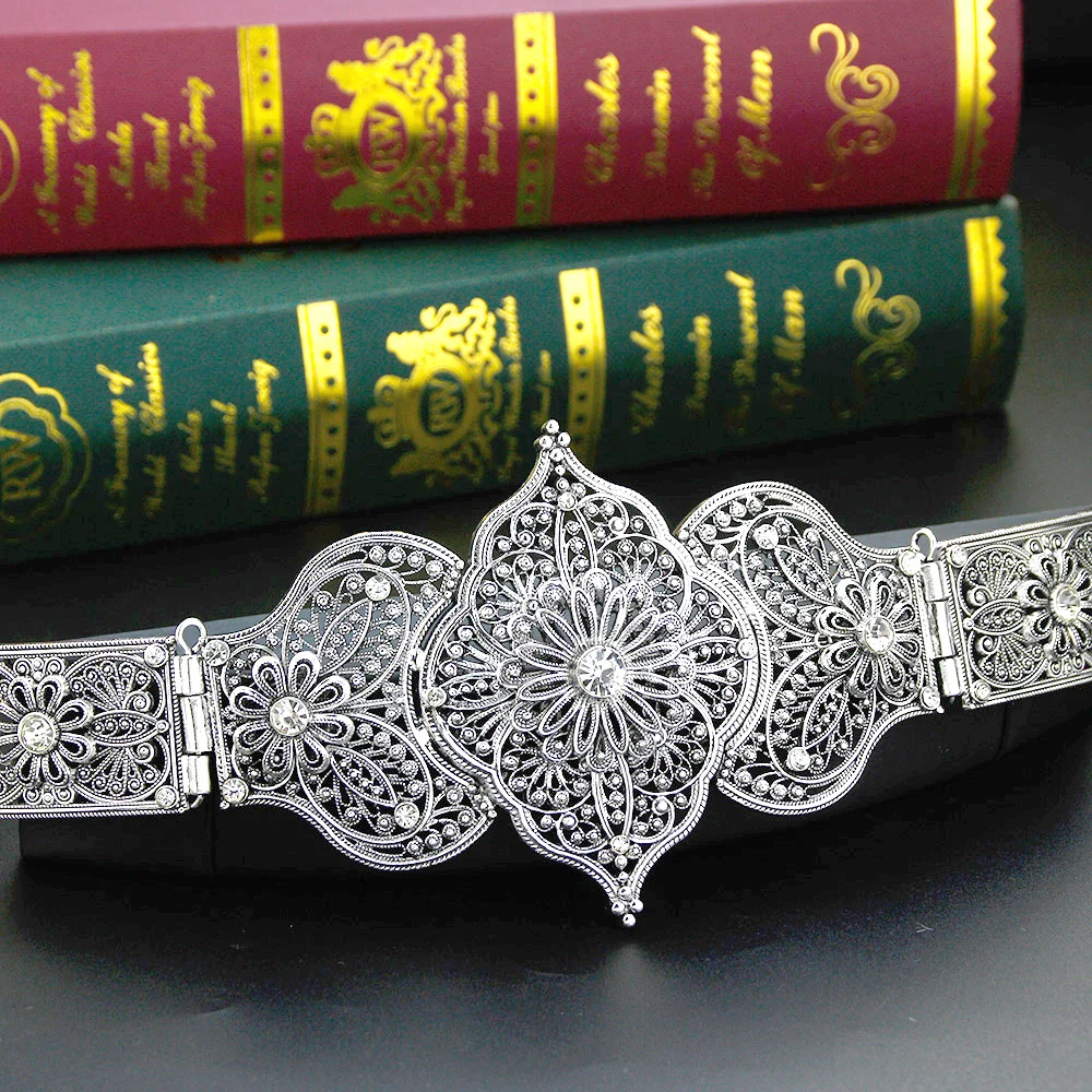 Sunspicems Retro Silver Color Caucasus Belt For Women Red Green Crystal Ottoman Wedding Jewelry Round Turkey Metal Dress Belt