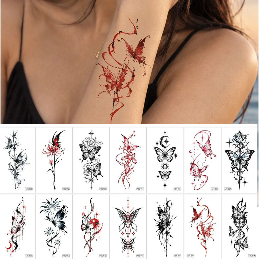 15pcs Small  Pattern Tattoo Stickers Waterproof  Black  Butterfly Temporary Tattoos for Women Men Body Art Colorful Butterfly