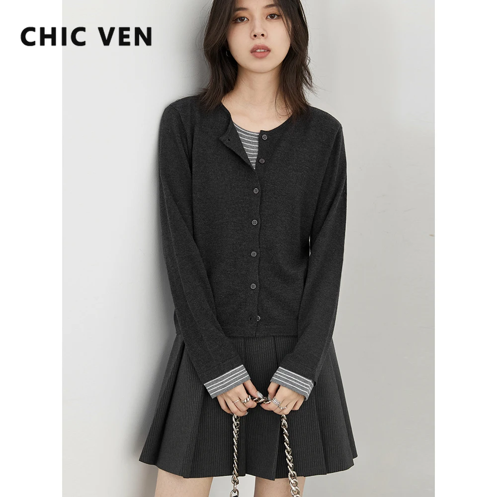 

CHIC VEN Women Pullovers Korean Casual Loose Long Sleeved Contrast Patchwork Knitted Cardigans Female Jumpers Spring Summer 2025