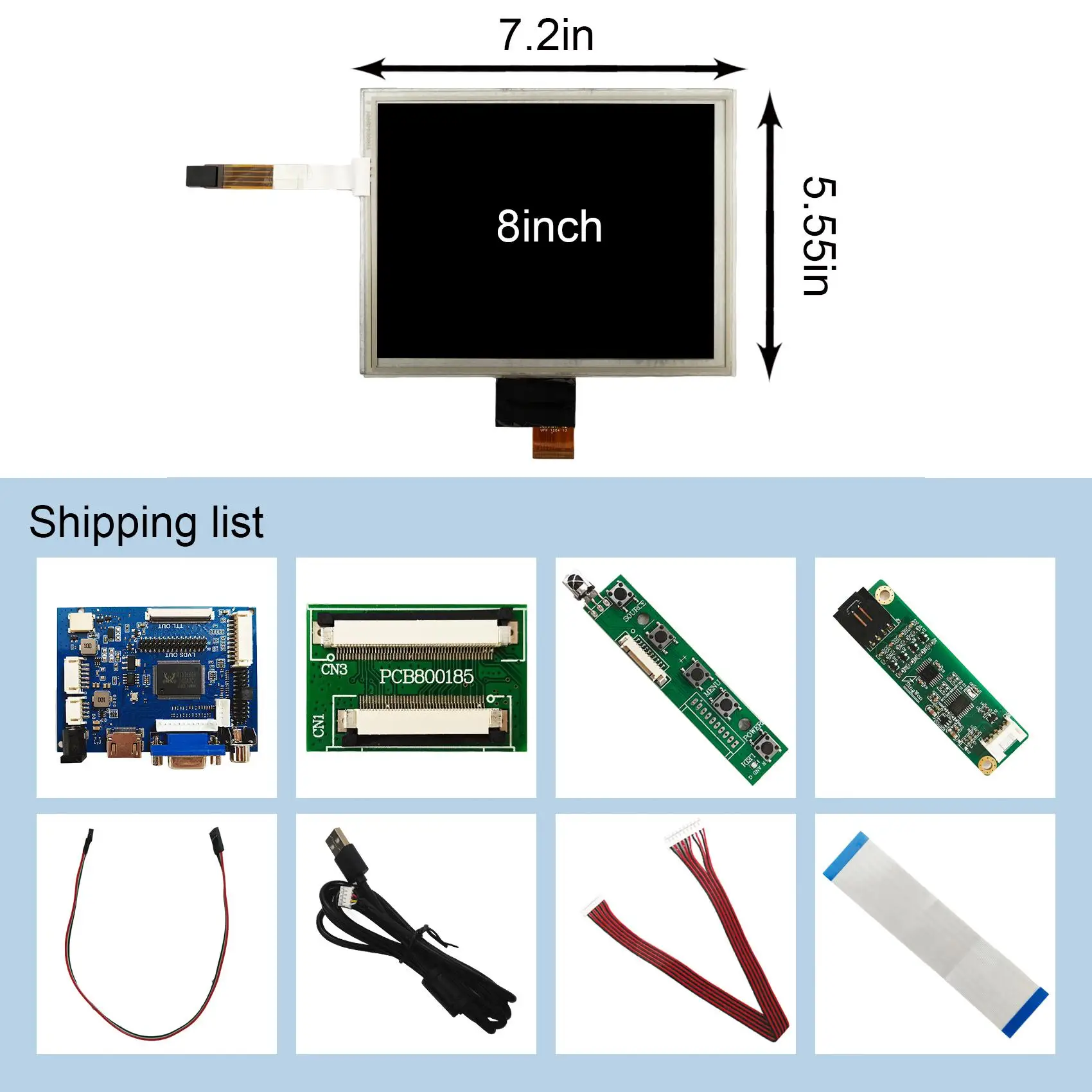 8inch EJ080NA-04C 1024X768 LCD Resistive Touchscreen With H/D+VGA+AV Control Board