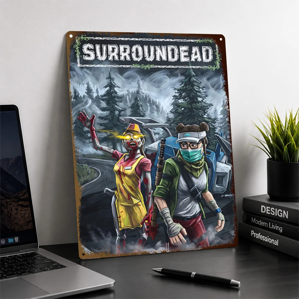 Surroundead Zombie Survivor Squad Textured Poster Personalized Aluminum Metal Sign Stealth Action Style Wall Art Game Room Decor