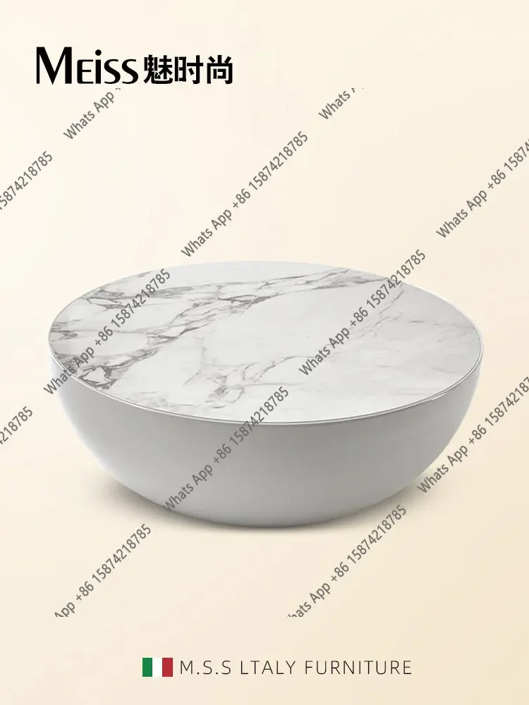 X25 Italian Minimalist Modern Rock Slab Coffee Table, Large Flat-layer Italian Light Luxury Marble Round Table