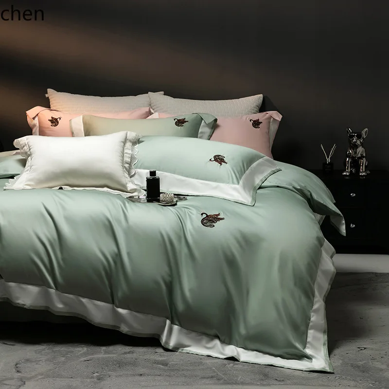 H1A-class long-staple cotton four-piece set, 100% pure cotton, high-quality cotton bed sheet, fitted sheet, duvet cover, bedding 6