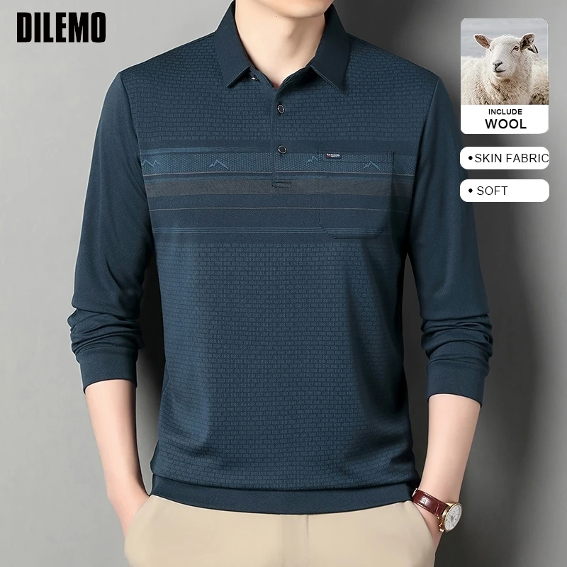 

​​Luxury Wool Blend Fabric Men's Long Sleeve Polo Soft Touch For Father Years Classic Business Staple With Utility Focus​
