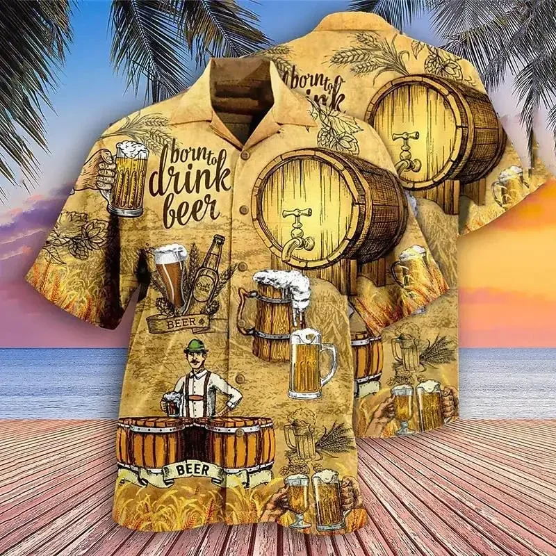 

Cold In Summer Beer 3D Printed Shirts For Men Clothing Casual Hawaiian Drinking Party Beach Shirts Streetwear Y2k Blouses Tops