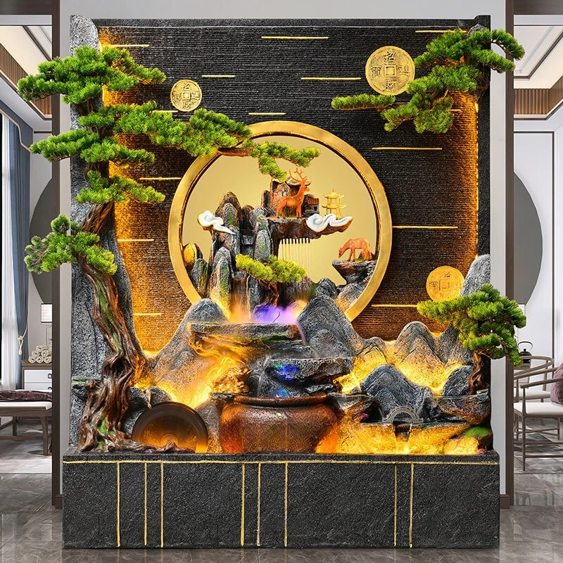 Living Room Ornament New Chinese Water Curtain Wall High Mountain and Flowing Water Decoration Floor Running Water