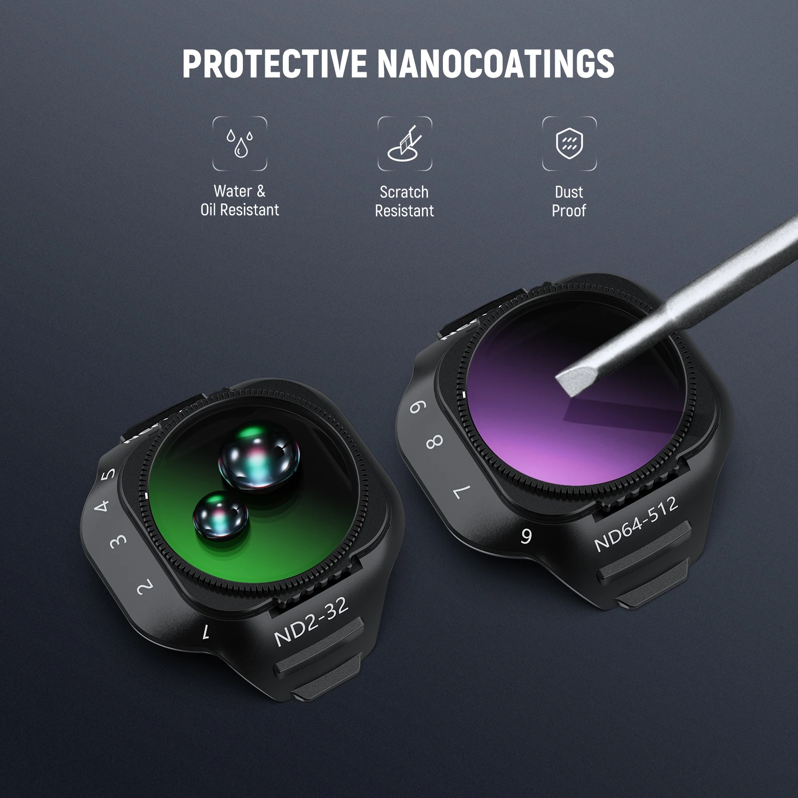 NEEWER Variables ND-Filter-Set für DJI Mini 5 Pro Drohnenkamera (ND2-32 + ND64-512), Einstellbares Neutraldichte-Optikglas – Detail 7