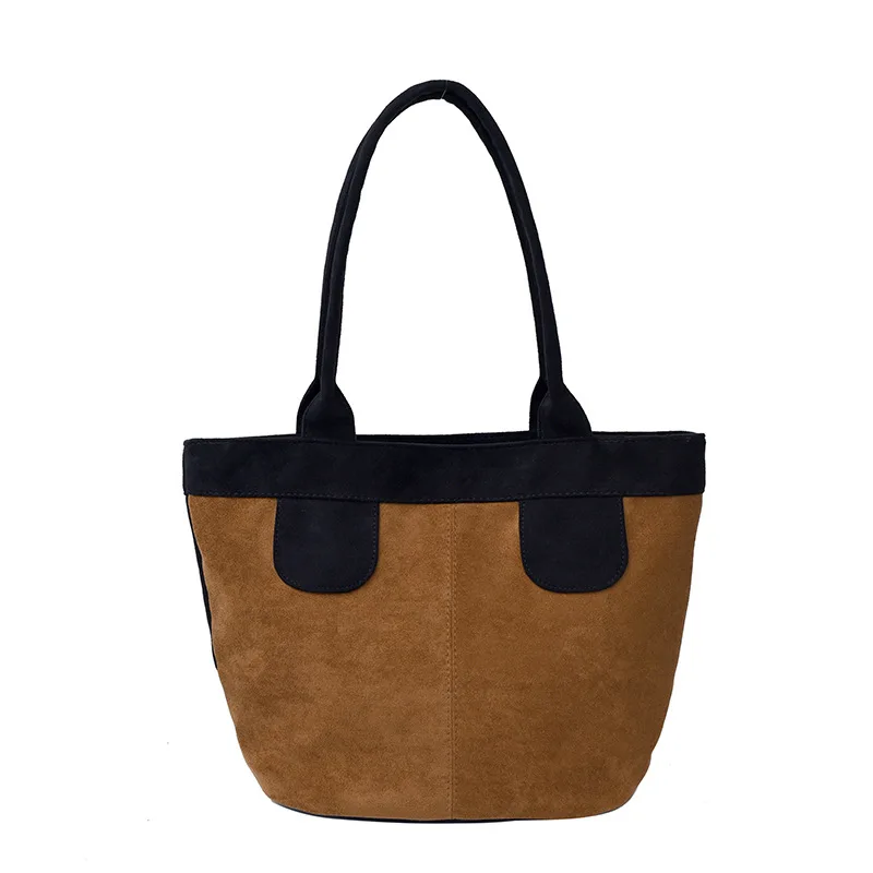

New Suede Tote Bag Women's Retro Contrasting Shoulder Bag Casual Versatile Commuter Armpit Small Bag