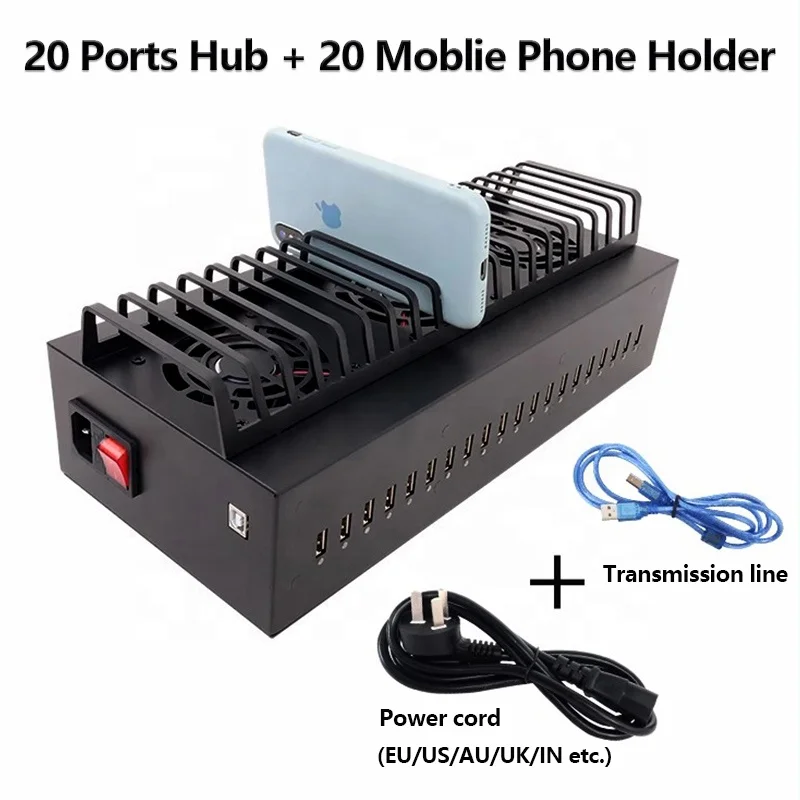 Multi-functional 20-Port USB Hub Chassis + Fast Charging Mobile Farm Unified Management for All Phones