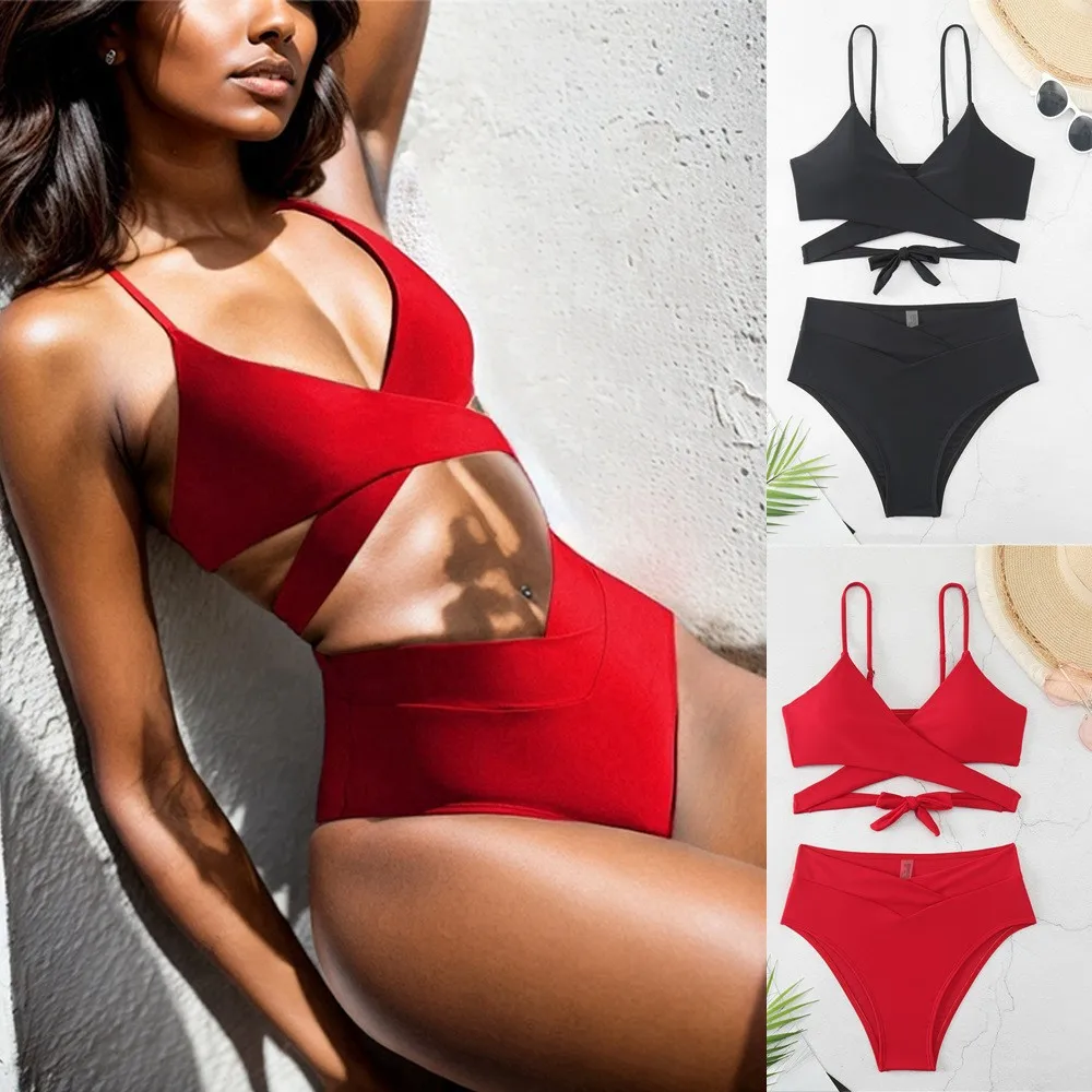 

New simple and sexy swimwear for women, quick-drying and breathable lace-up bikini, high-end beach swimwear