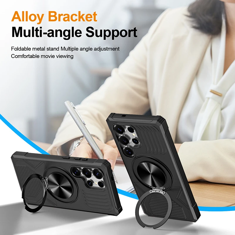 Magnetic Ring Stand Phone Case For Samsung Galaxy S24 S25 Plus Ultra Shockproof Armor 360° Rotating Holder Protective Phone Case