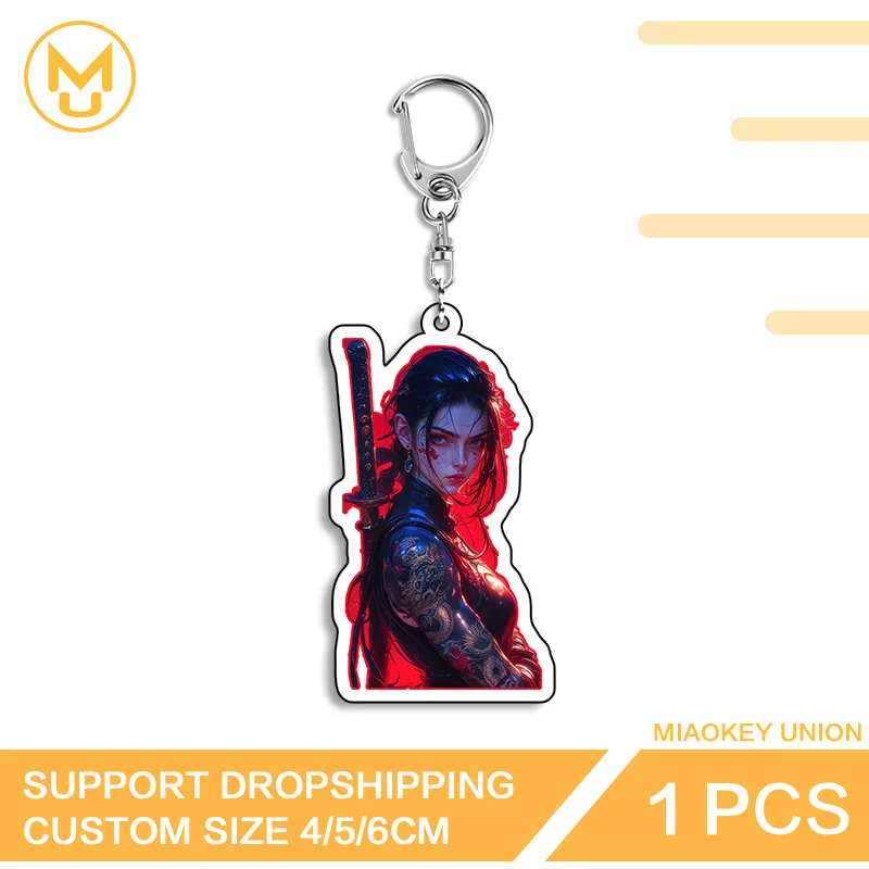 Unique Japanese Style Samurai Geisha Fancy Cool Double Sided Acrylic Keyring Trendy Versatile High Quality Fashion Accessory