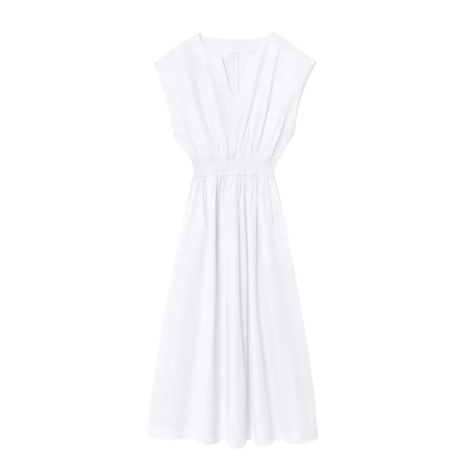 PB&ZA Abito midi da donna senza maniche con scollo a V e vita smockata per l'estate per un look comodo ed elegante