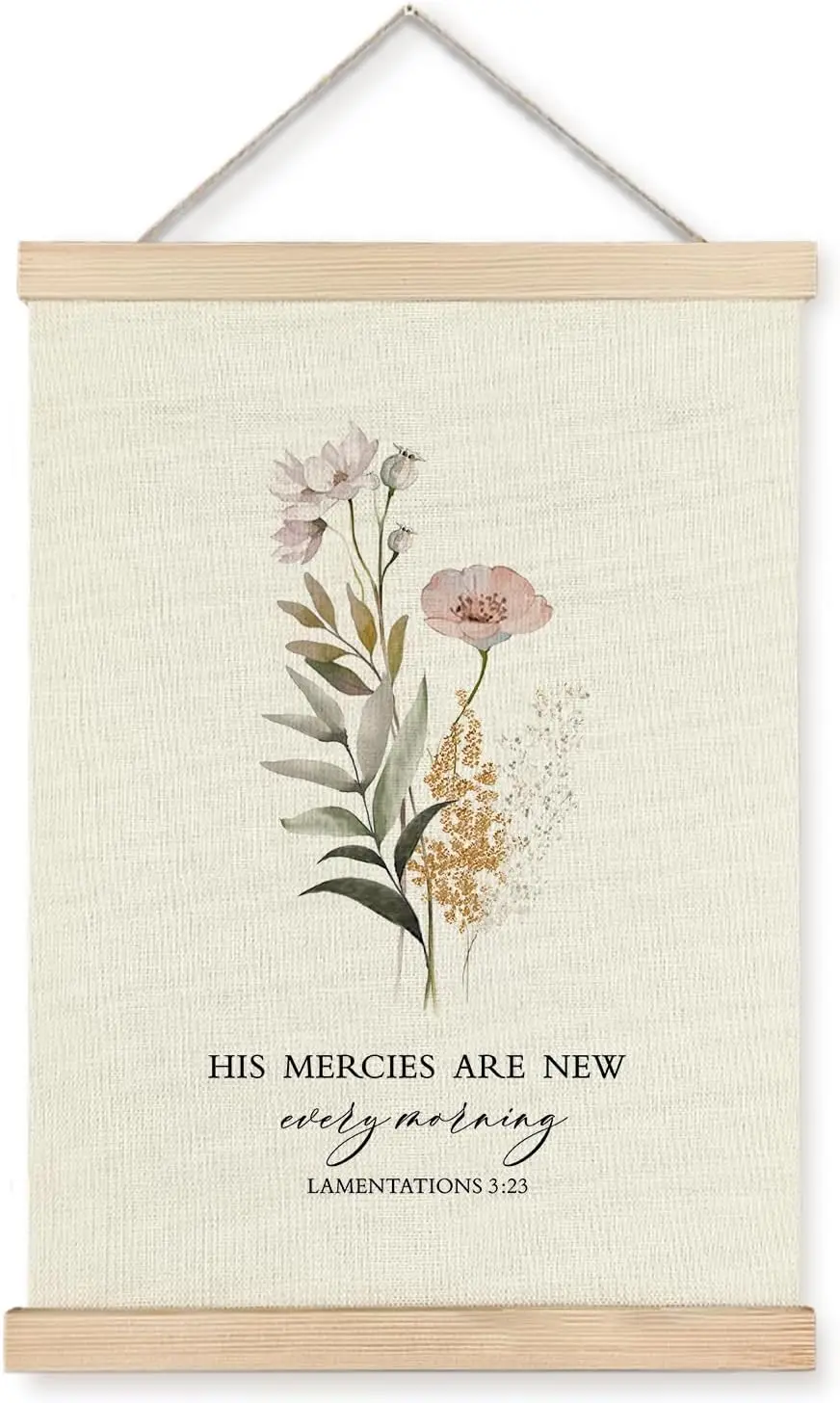 Christian Wall Art Decor for Bedroom Living Room Office, His Mercies are New Every Morning Scripture Wall Art Framed 12x16, Chri